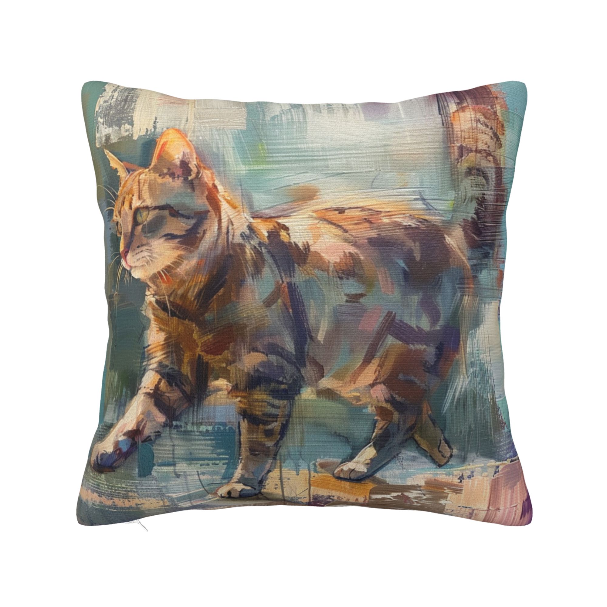 Colorful Painted Cat Print Pillow