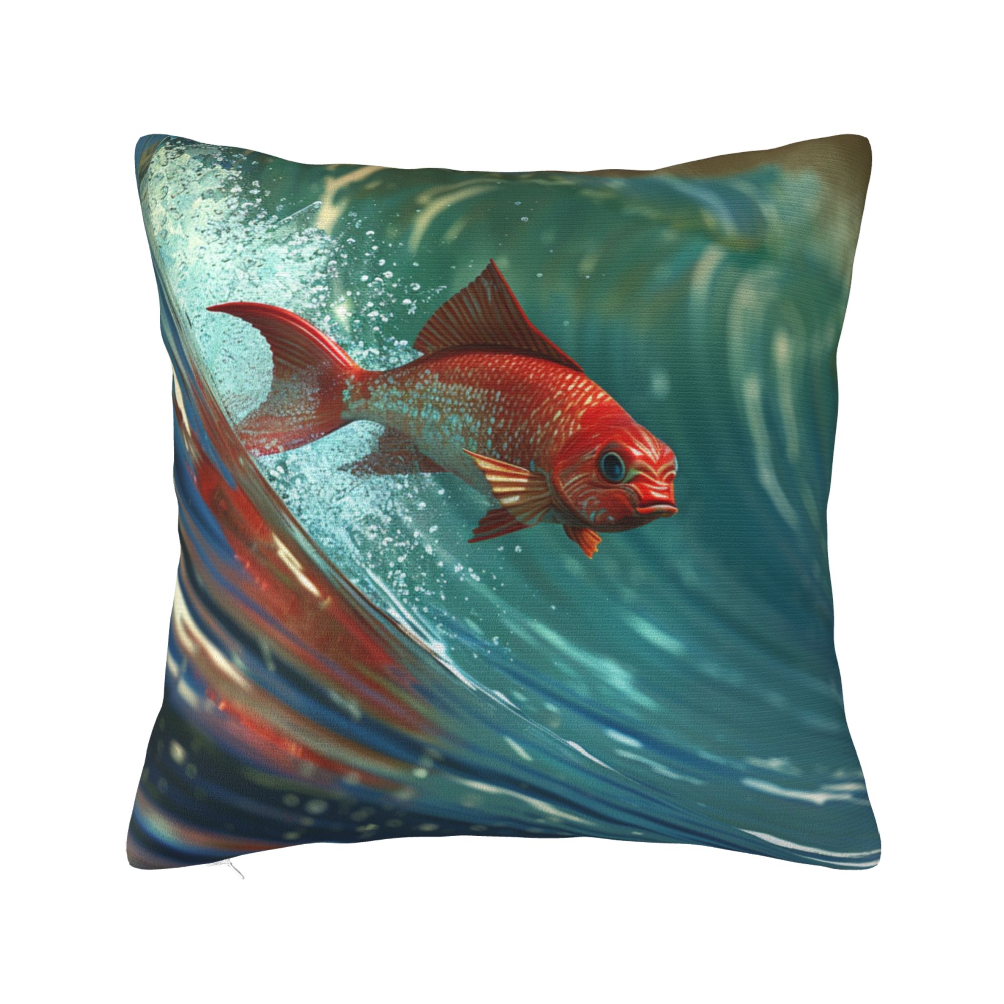 Dynamic Red Fish Print Pillow
