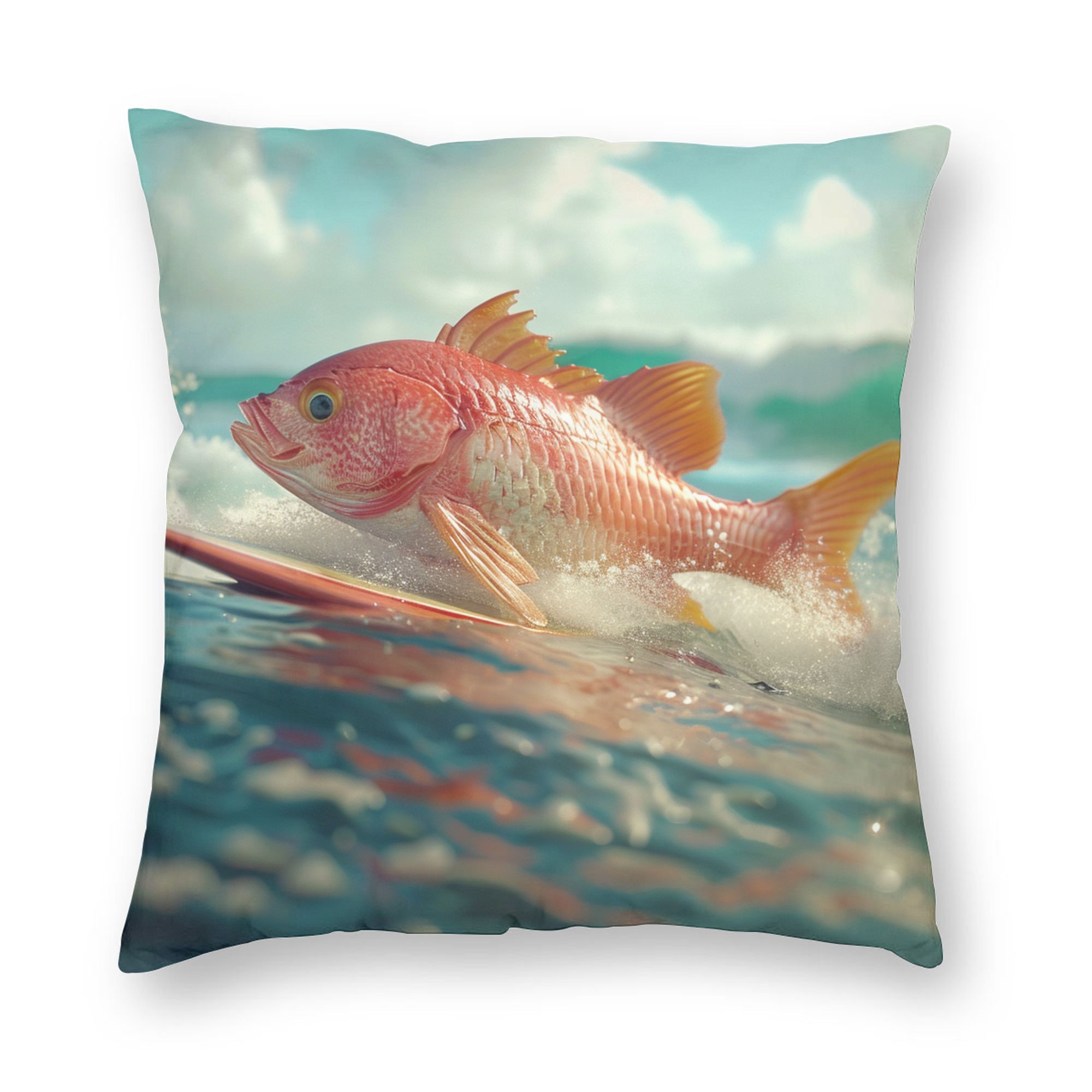 Surfing Goldfish Print Pillow