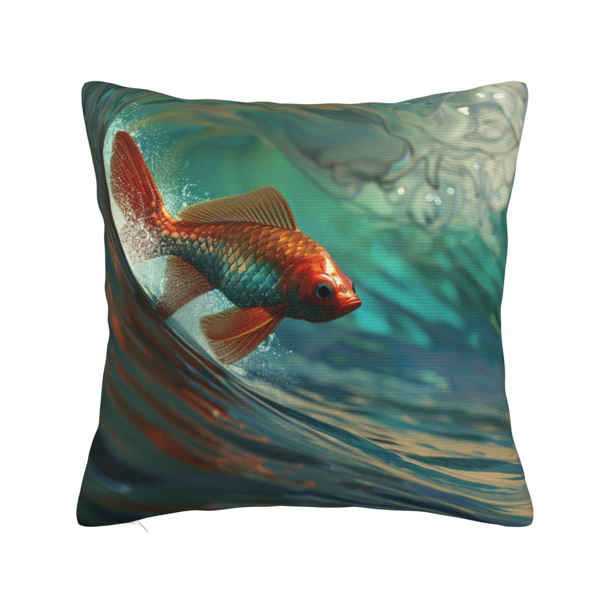 Goldfish in Waves Print Pillow