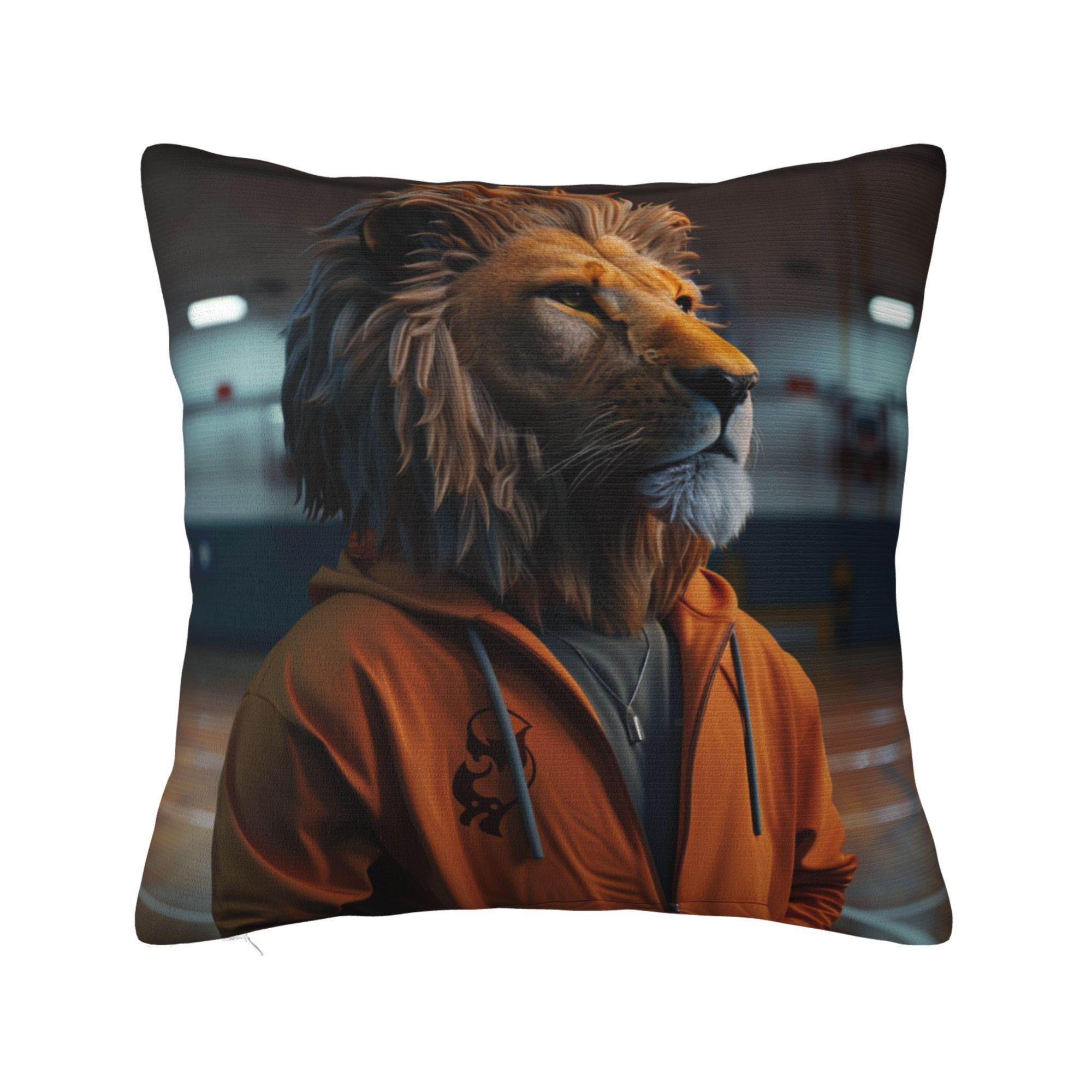 orange-tracksuit-lion-print-pillow-cover