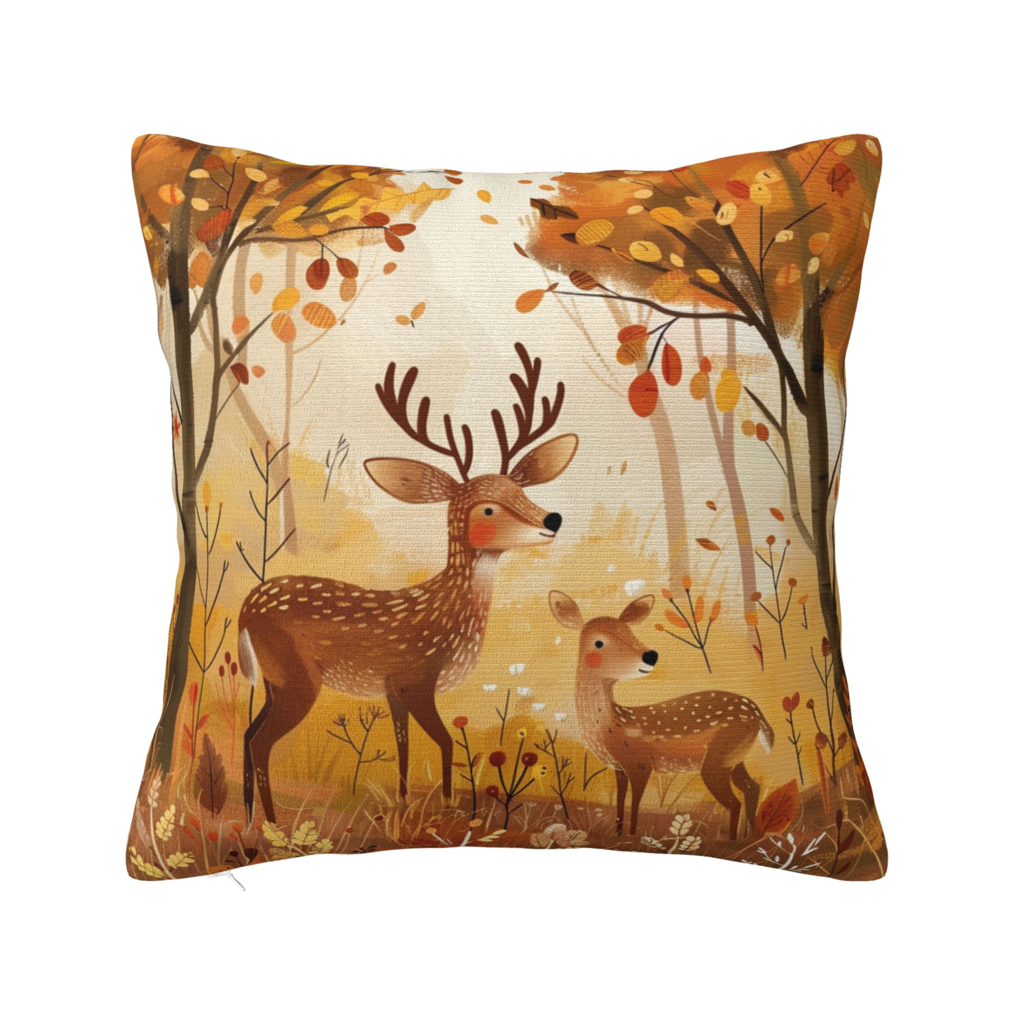 Autumn Forest Deer Family Print Pillow Cover