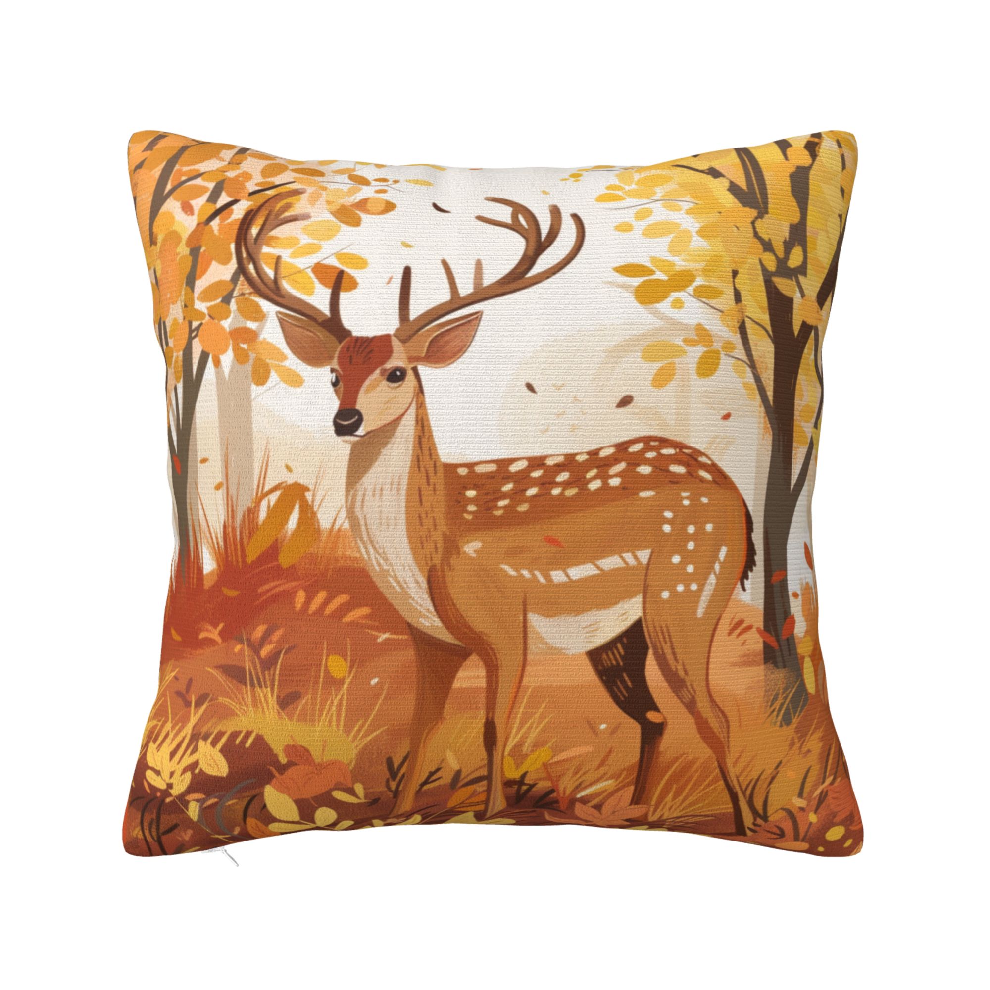 Autumn Forest Deer Print Pillow Cover