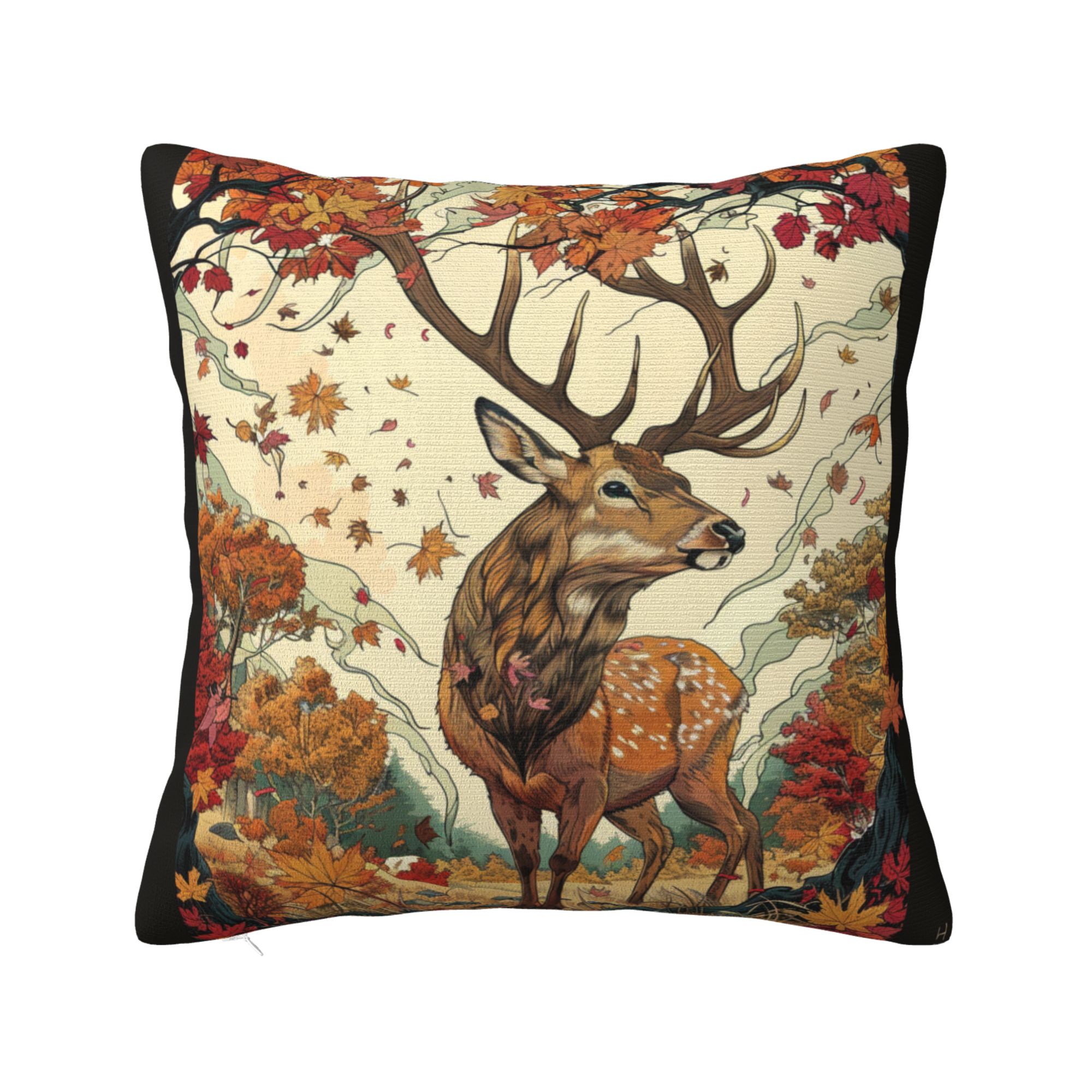 Autumn Forest Stag Print Pillow Cover