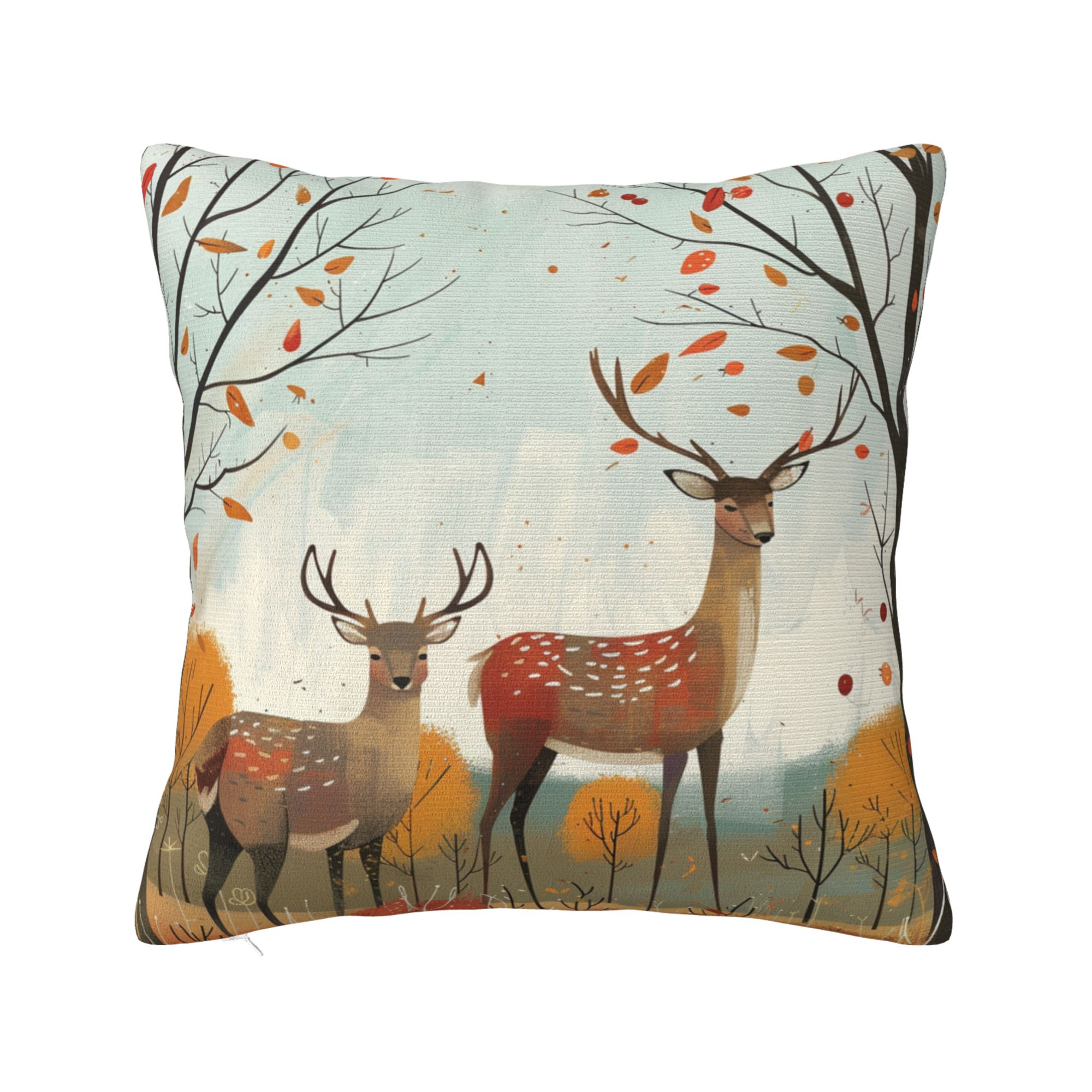 Autumn Forest Deer Family Print Pillow Cover