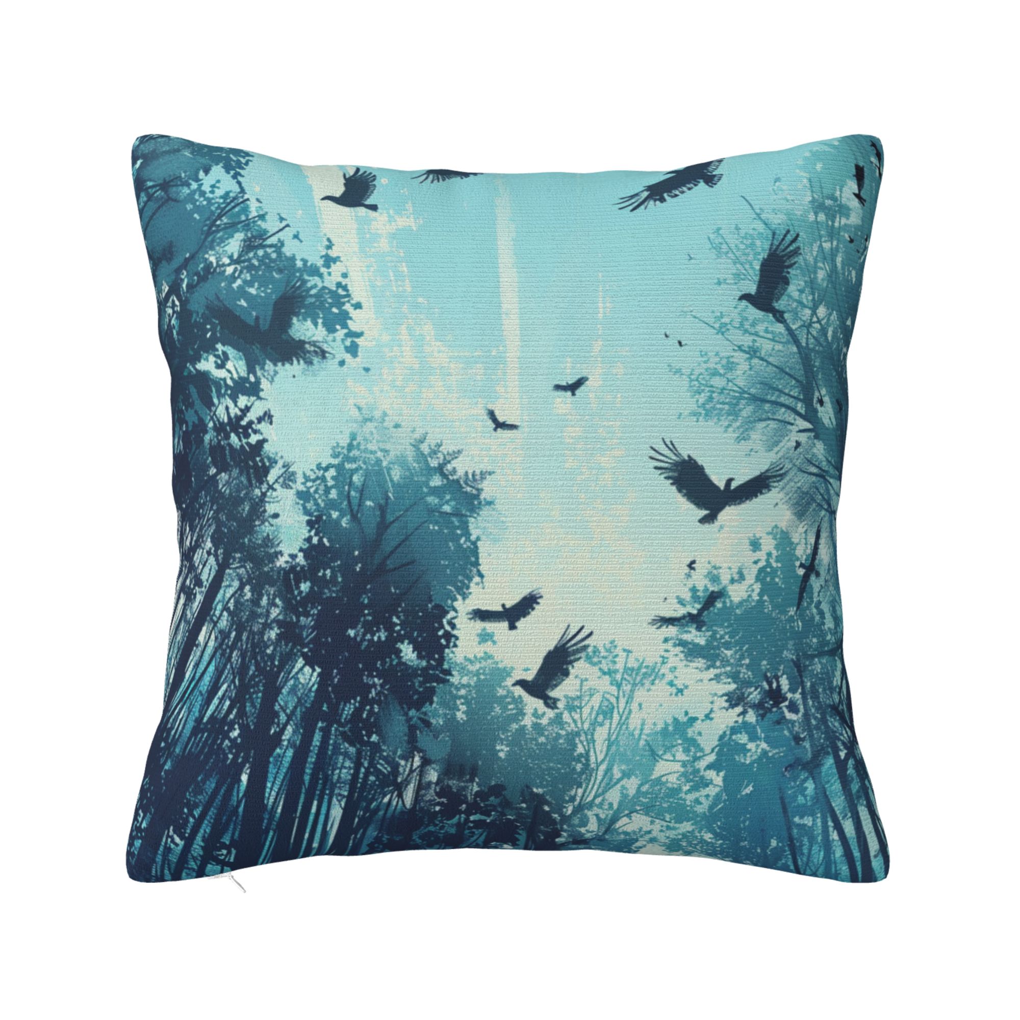 Blue Sky and Flying Birds Print Pillow Cover